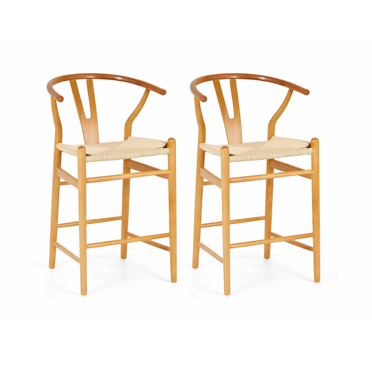 Pack 2 Taburete Wishbone Madera Natural - Asiento Tejido