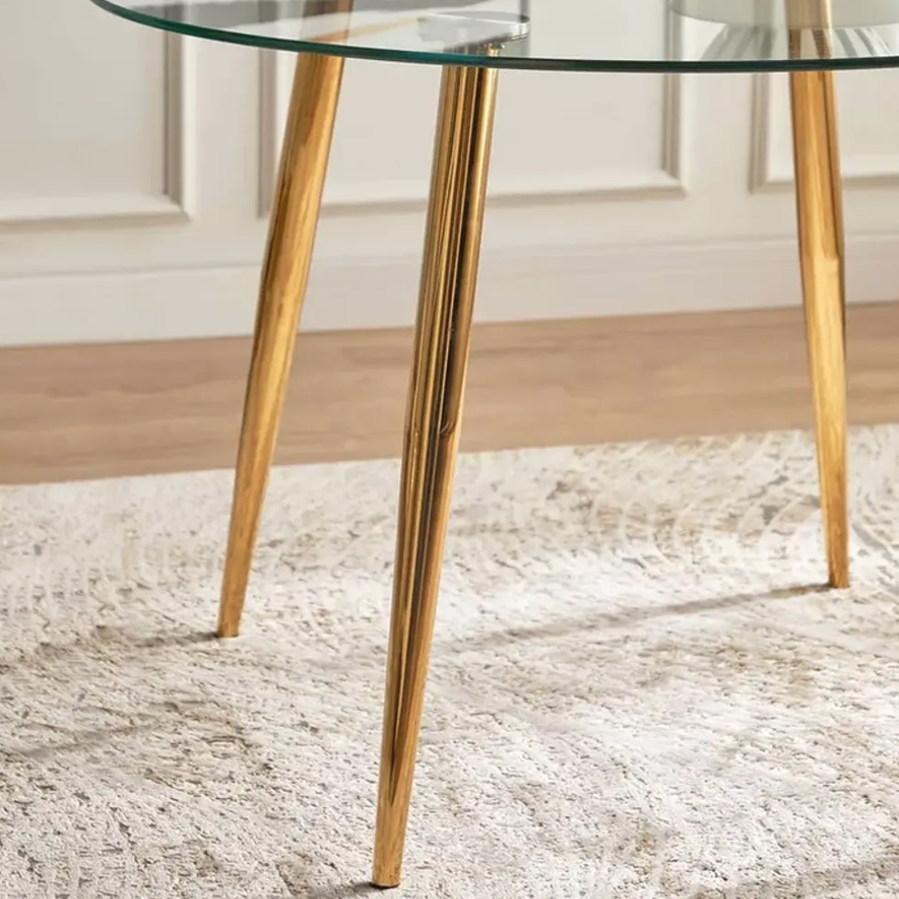 Comedor Mesa Vidrio Lyon 80 Cm + 2 Sitial Glam Dorado