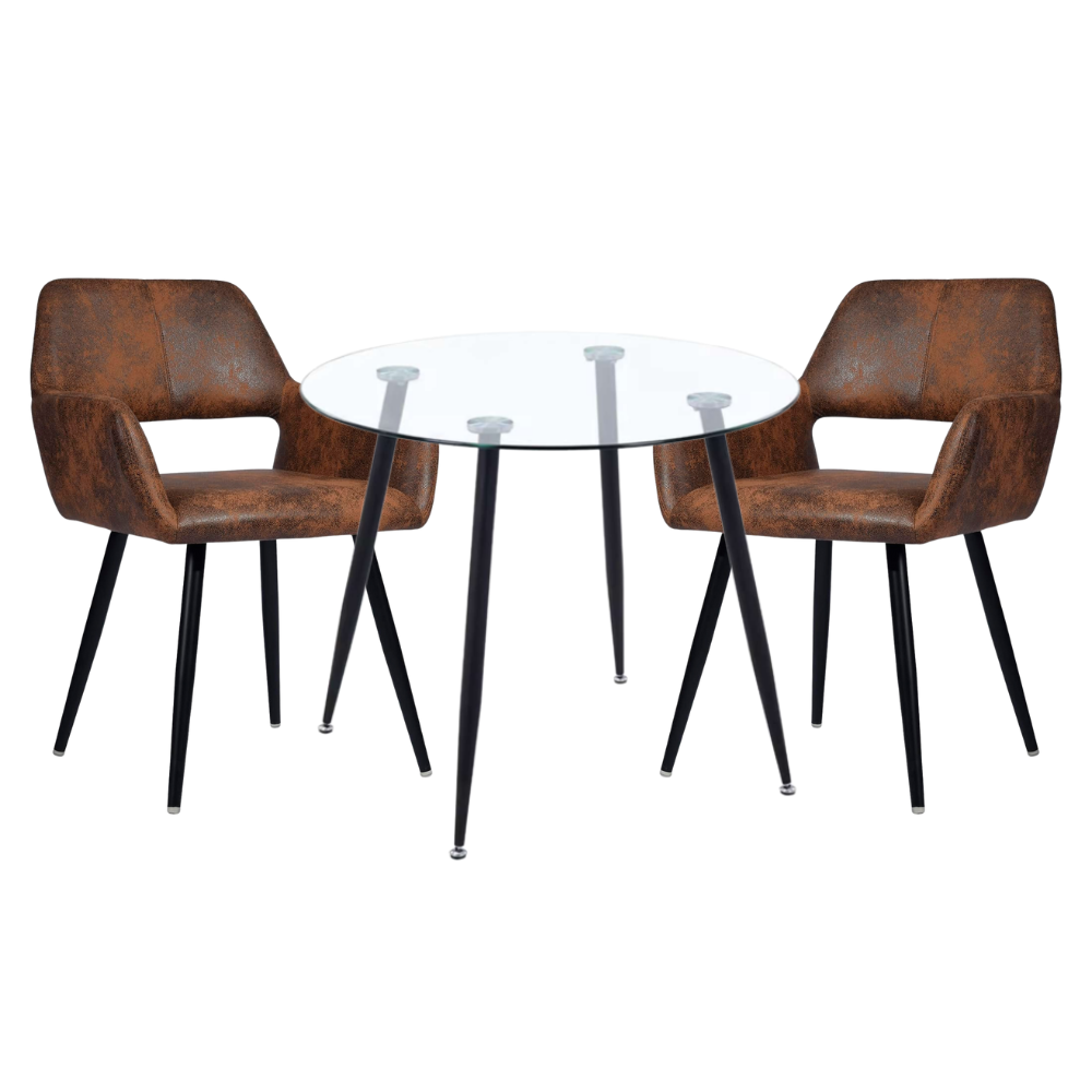 Comedor Mesa Vidrio Lyon 80 Cm + 2 Sitial Burgos Vintage Café