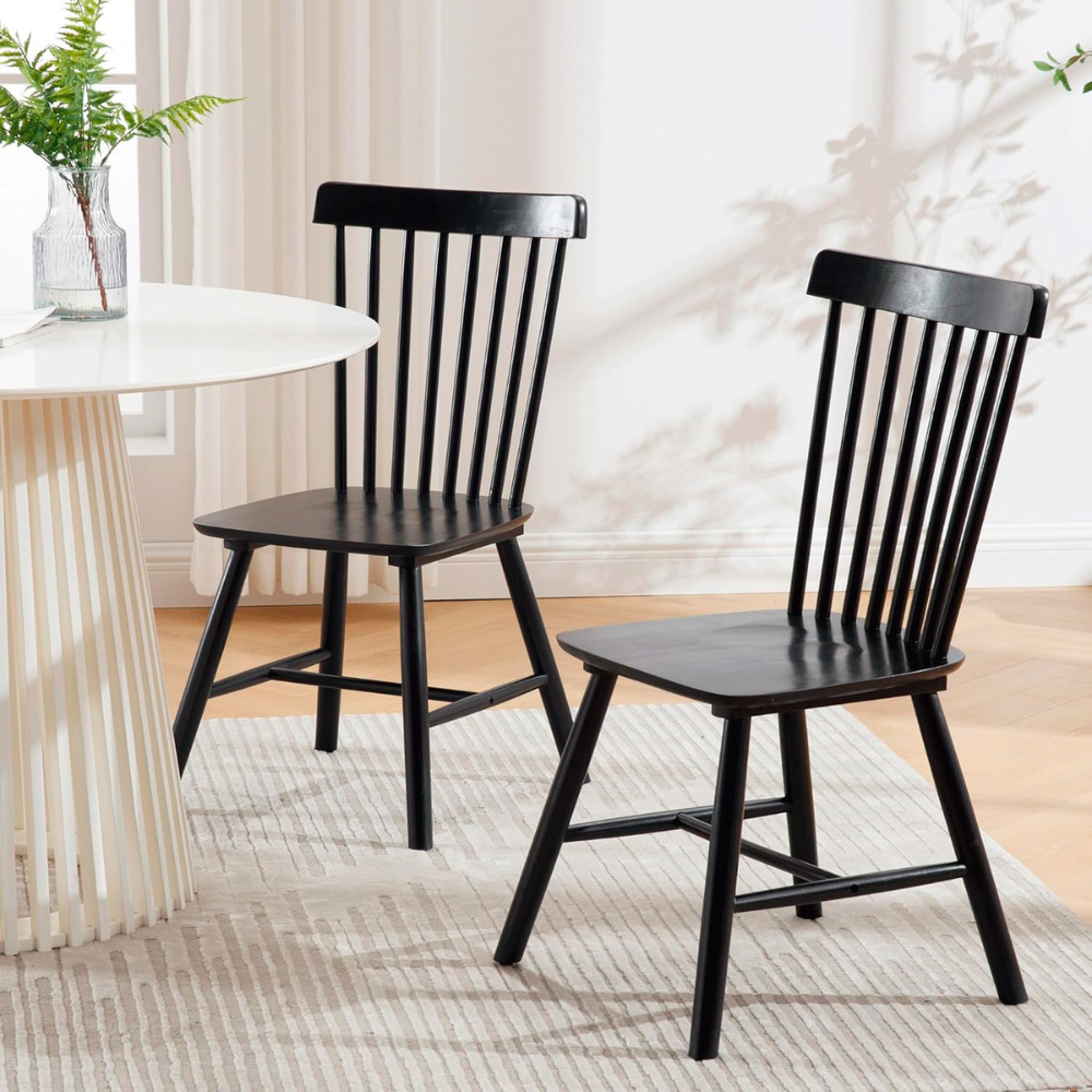 Comedor Mesa Vidrio Lyon 80 Cm + 2 Sillas Windsor Madera Negra