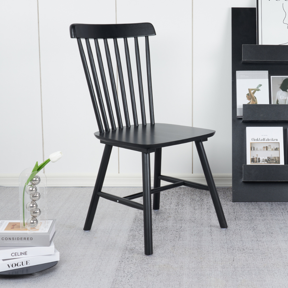 Comedor Mesa Vidrio Lyon 80 Cm + 2 Sillas Windsor Madera Negra
