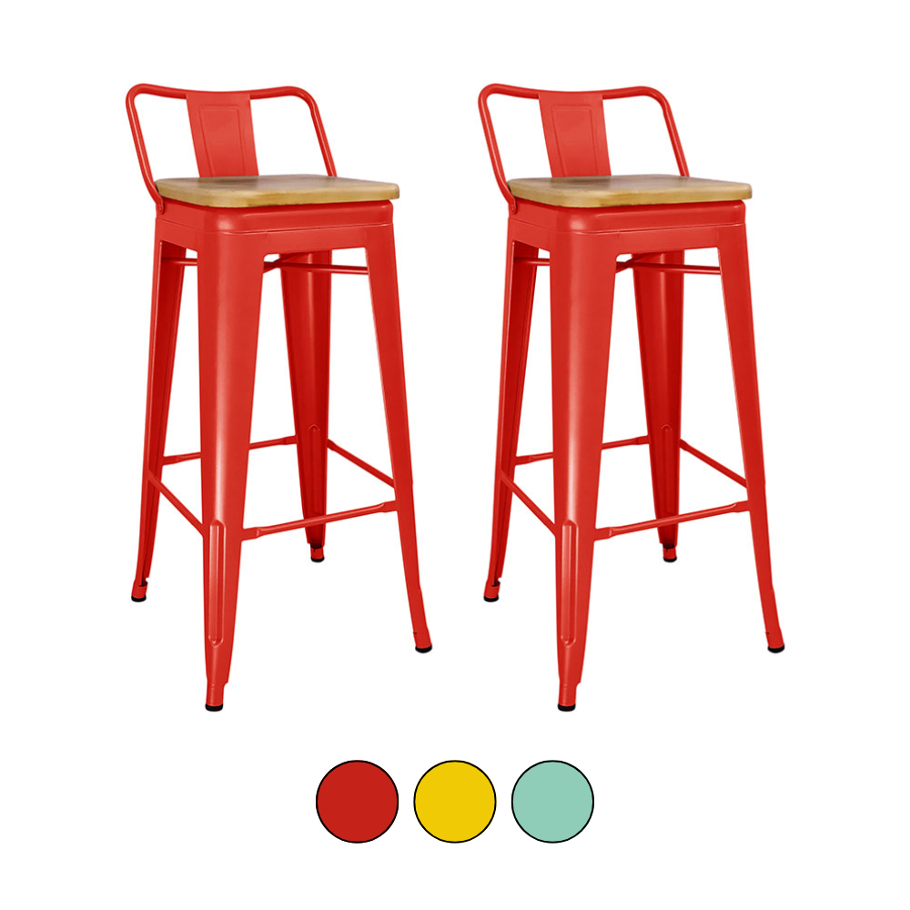 Pack 2 Taburete Tolix Colores - Asiento Madera Altura 66 Cm