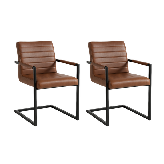 Pack 2 Sillas Industrial Leder - Ecocuero Café Metal