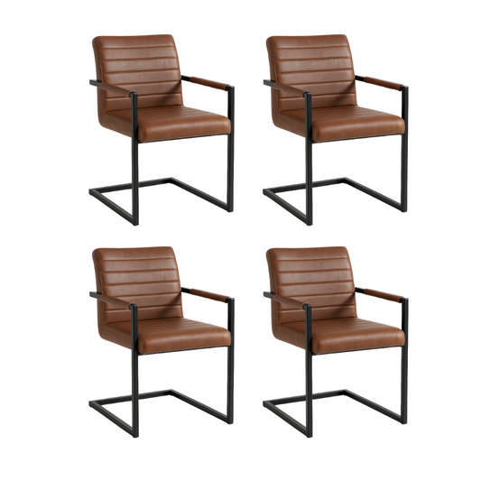 Pack 4 Sillas Industrial Leder - Ecocuero Café Metal