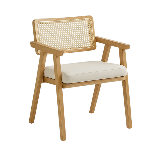 Silla Chandigarh Acolchada - Madera Natural Rattan