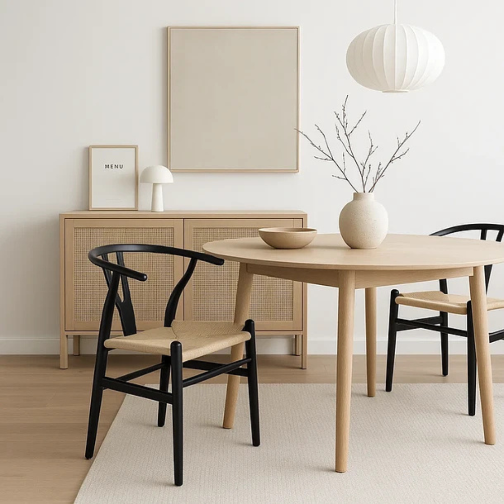 Silla Wishbone Madera Negra - Asiento Tejido Natural