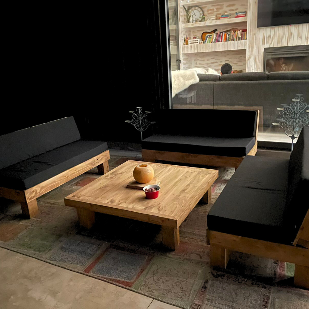 Juego de Terraza Madera Rustic Clásico - Cojines Negro