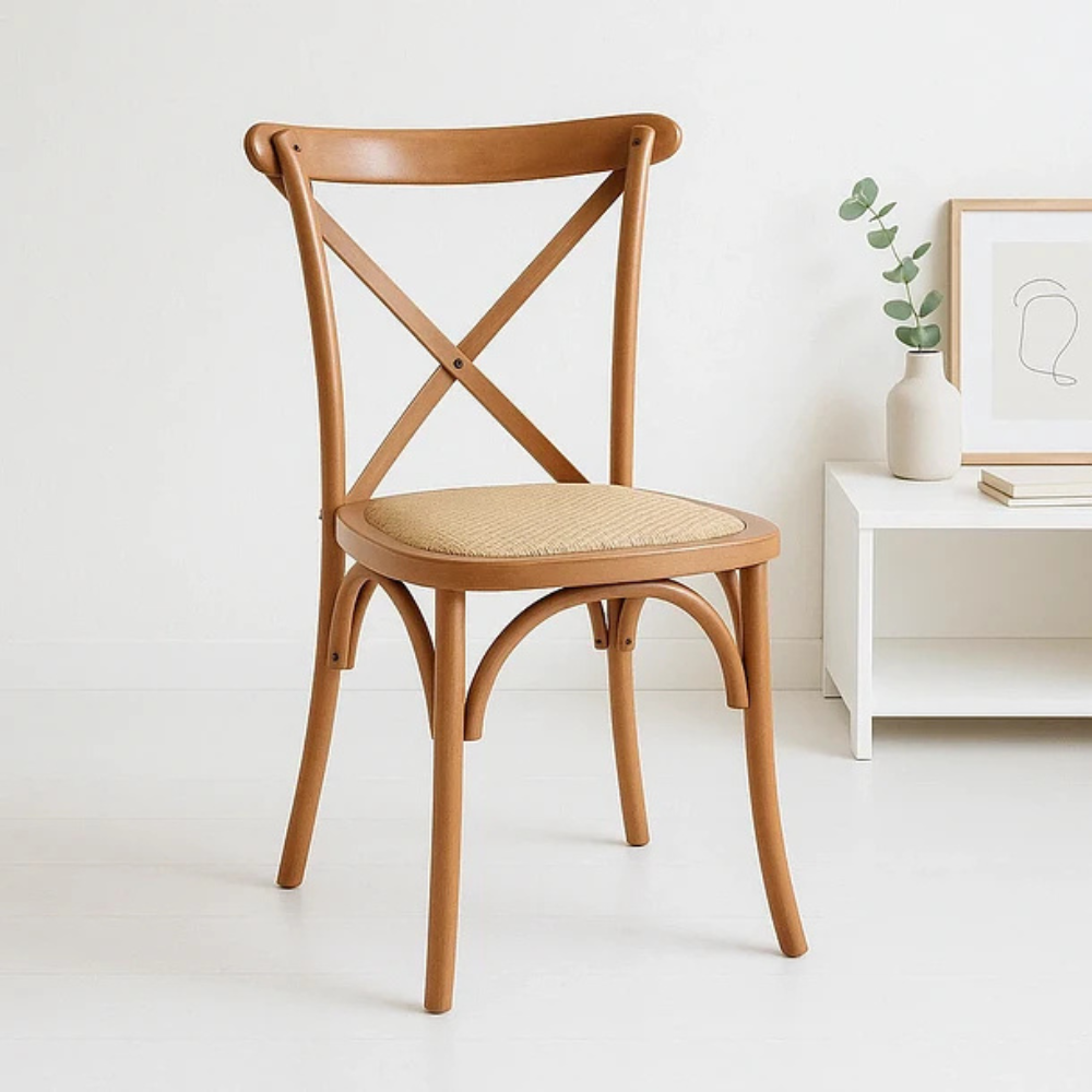 Comedor Industrial Madera Natural 160x90 + 6 Sillas Crossback Madera