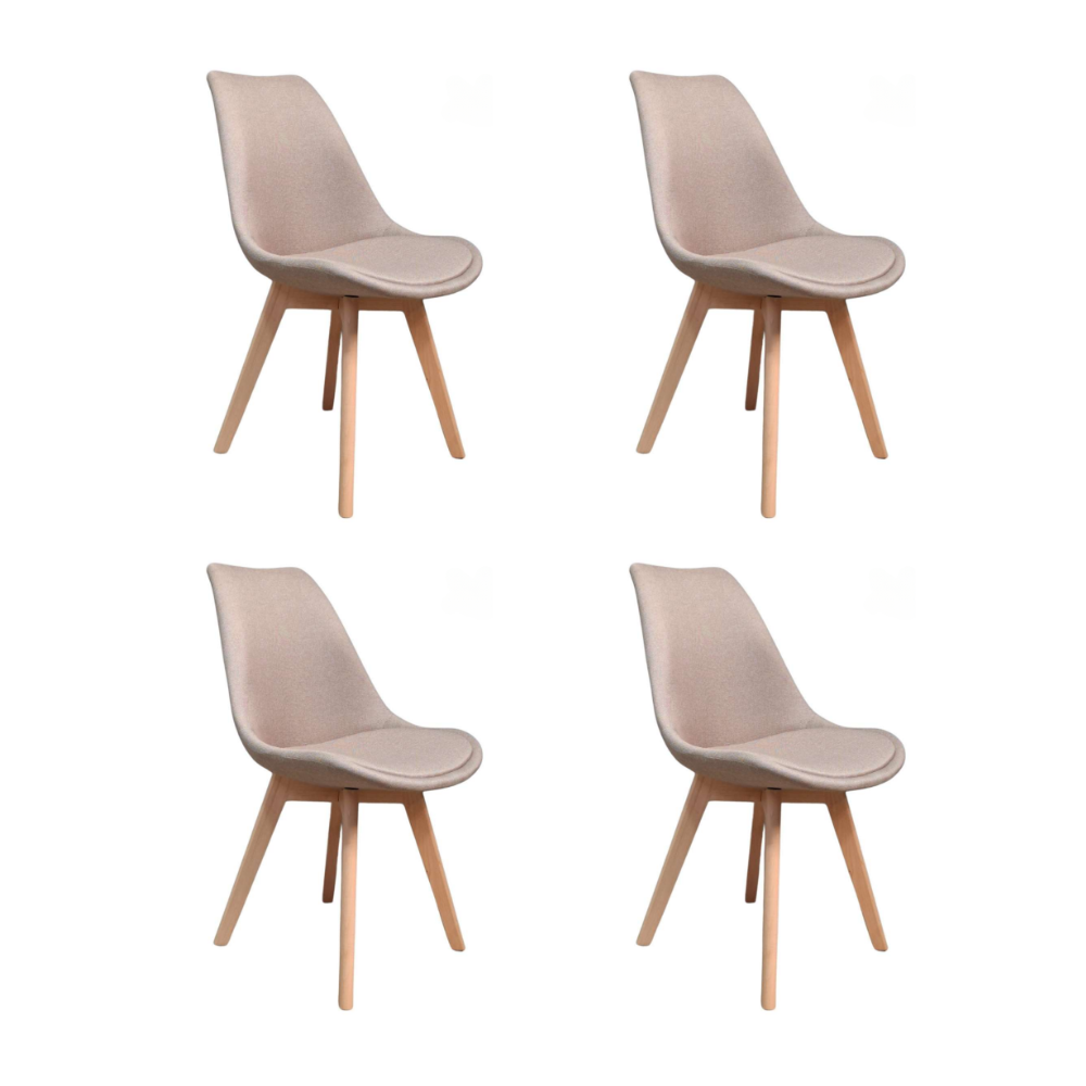 Pack 4 Sillas Tulip Lino - Acolchadas Base Madera
