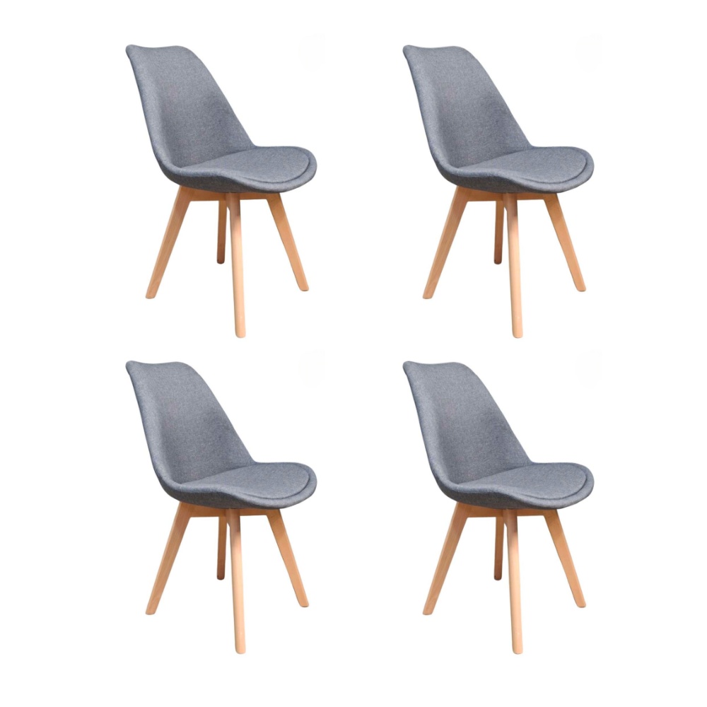 Pack 4 Sillas Tulip Lino - Acolchadas Base Madera