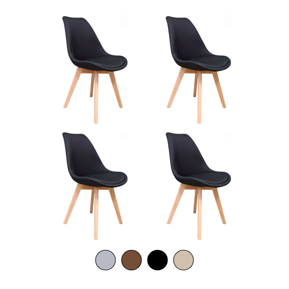 Pack 4 Sillas Tulip Lino - Acolchadas Base Madera