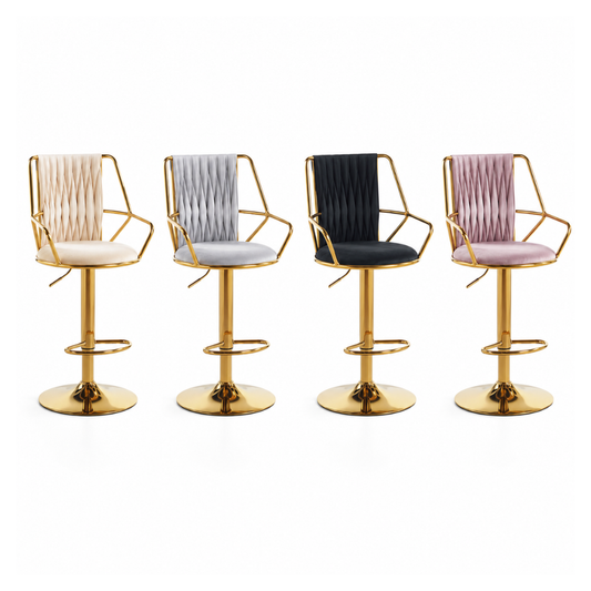 Taburete Queen High Velvet - Terciopelo Base Dorada Regulable