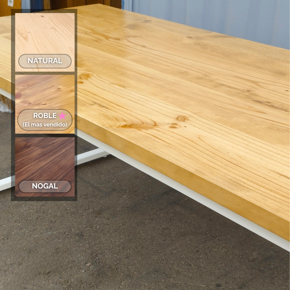 Comedor Industrial Madera Natural 200x90 Blanco + 8 Sillas Tolix Madera