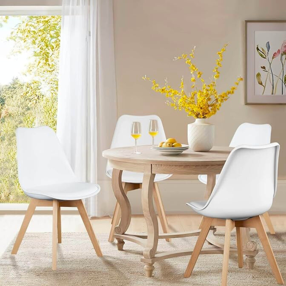 Pack 4 Sillas Tulip Blanca Acolchadas - Base Madera