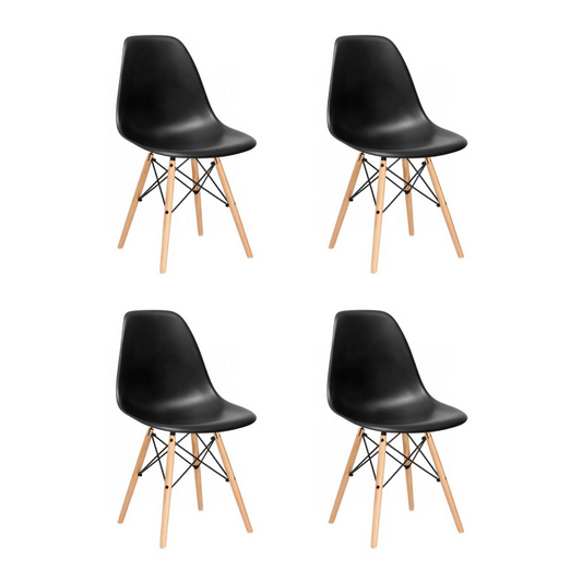 Pack 4 Sillas Eames Negra - Polipropileno Madera