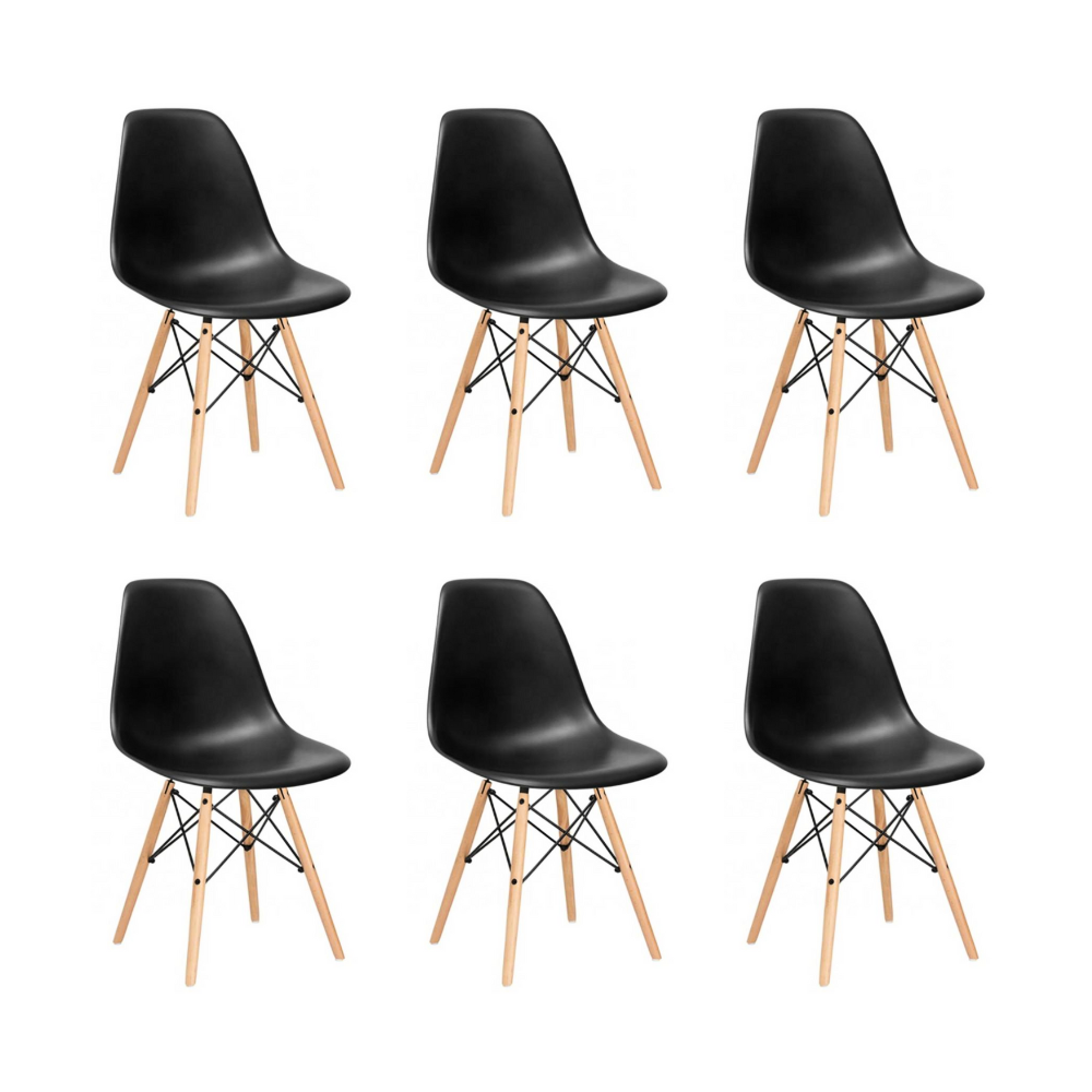 Pack 6 Sillas Eames Negra - Polipropileno Madera
