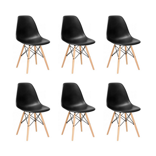 Pack 6 Sillas Eames Negra - Polipropileno Madera