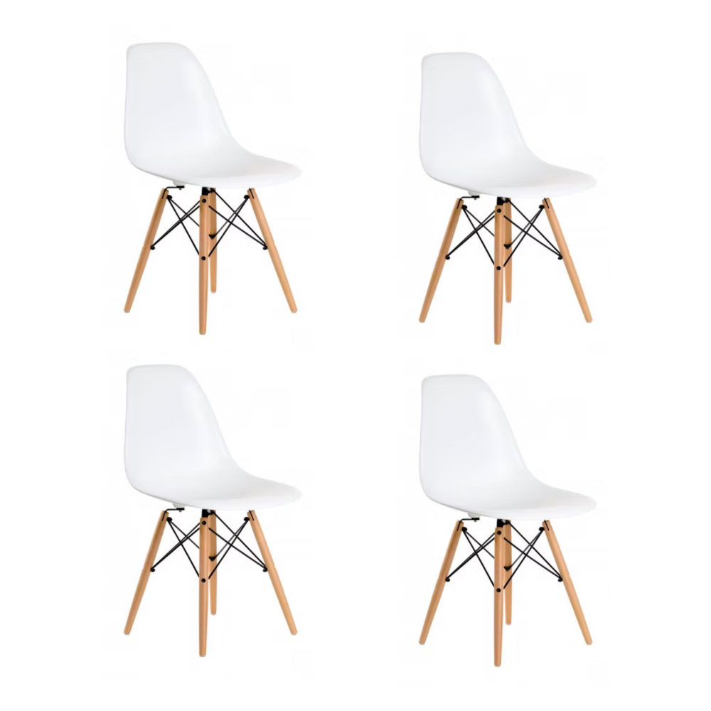 Pack 4 Sillas Eames Blanca - Polipropileno Madera