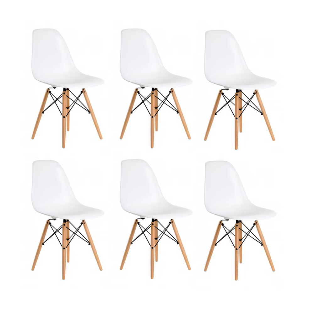Pack 6 Sillas Eames Blanca - Polipropileno Madera