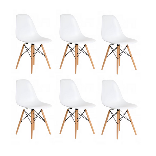 Pack 6 Sillas Eames Blanca - Polipropileno Madera