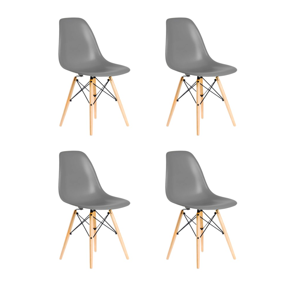 Pack 4 Sillas Eames Gris - Polipropileno Madera