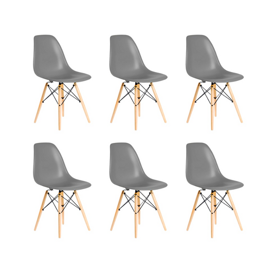 Pack 6 Sillas Eames Gris - Polipropileno Madera
