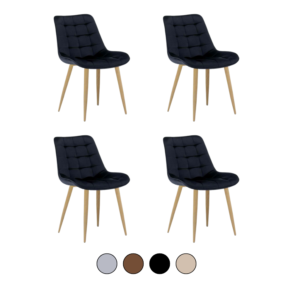 Pack 4 Sillas Capitone Macron - Terciopelo Base Color Madera