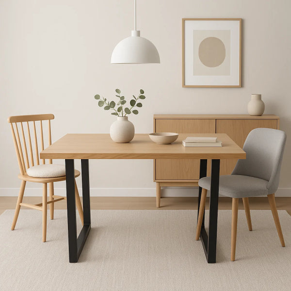 Mesa de Comedor Estilo Industrial 140x90 - Madera Clara MDF Metal