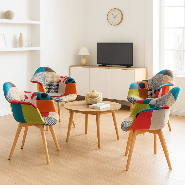 Pack 2 Sitial Butaca Patchwork Multicolor - Base Madera