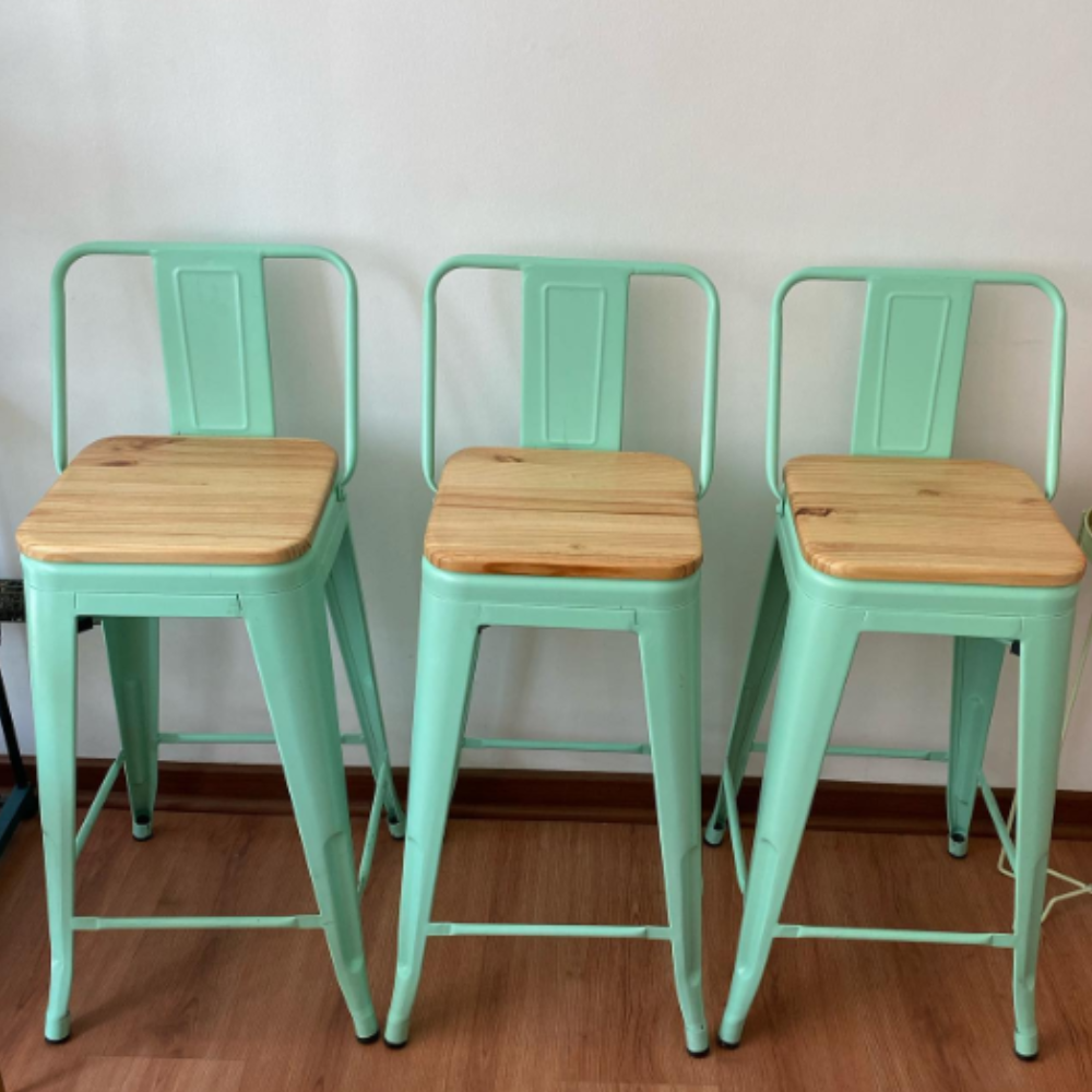 Pack 2 Taburete Tolix Colores - Asiento Madera Altura 77 Cm