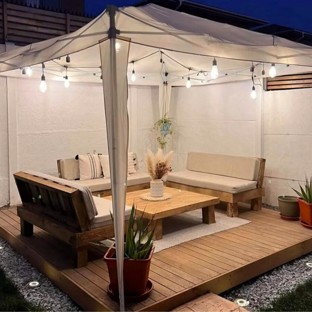 Juego de Terraza Madera Rustic Posavaso - Cojines Crudo